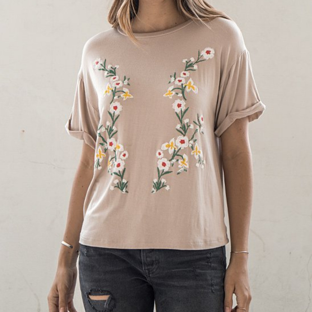 Taupe Floral Tee